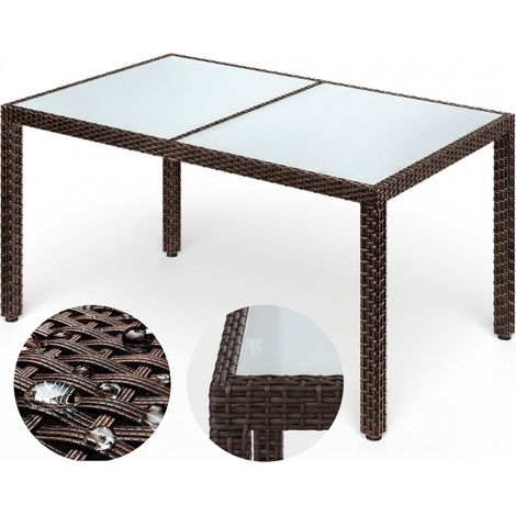 CASARIA® Gartentisch Wetterfest Polyrattan Höhenverstellbar 5mm Sicherheitsglas Garten Terrasse Esstisch Outdoor Draussen Tisch Gartenmöbel Braun 150x90x75cm (1/5)