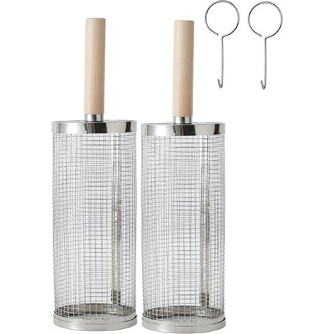 Lot de 2 paniers de cuisson rotatifs pour barbecue avec poignées en bois amovibles – Paniers de grillade empilables – Accessoires pour légumes et crevettes (1/5)