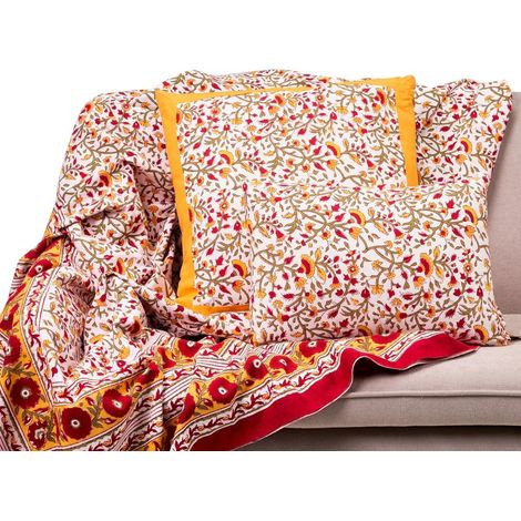 Telo arredo copritutto cotone design floreale rosso Modica