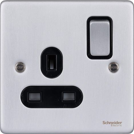 Prise de courant à interrupteur simple 13 A GU3510BBC Chrome brossé avec insert noir (1/4)