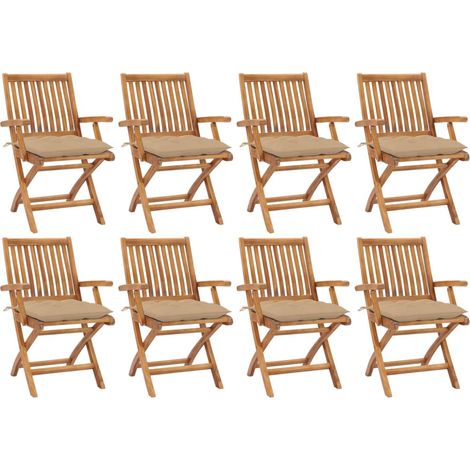 Lot de 8 Chaises de jardin pliables  Fauteuils de Jardin avec coussins Teck solide 36677 (1/5)