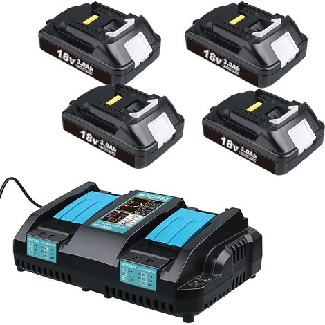 PDstation Verbesserter 4er-Pack BL1860B 3,0 Ah Akku und DC18RD Ladegerät Kompatibel mit Makita 18 V BL1860 BL1850 BL1850B BL1840 BL1840B BL1830 BL1830B BL1815B LXT400 18 V Elektrowerkzeug-Akkus (1/5)