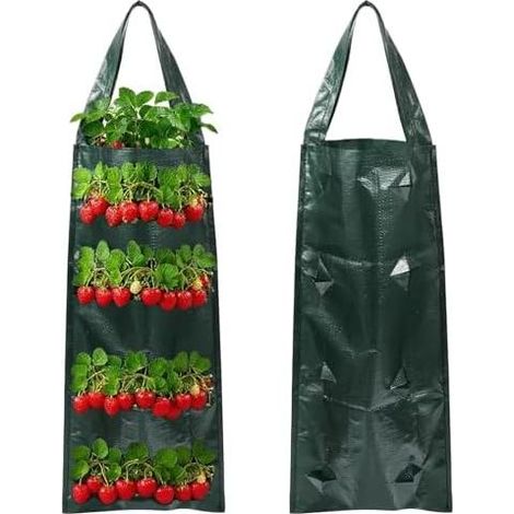 2-teiliges Erdbeerpflanzset, Hängende Erdbeer-Pflanzsäcke, Atmungsaktive Säcke, Pflanzenhänger für den Außenbereich mit 8 Löchern, für Erdbeeren, Gemüse, Blumen (Grün) (1/5)