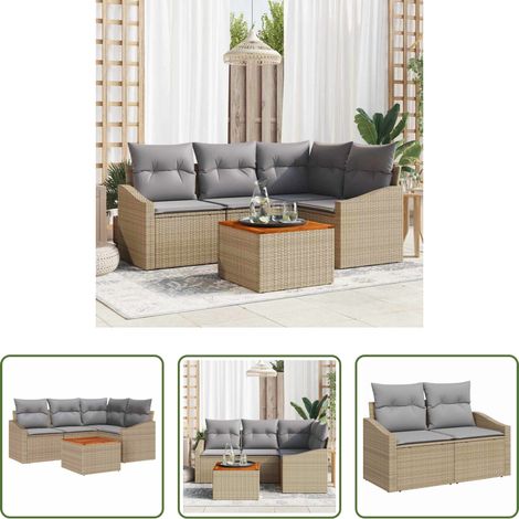 vidaXL Poly-Rattan - Gartensofa-set 5 pcs Beige und Hellgrau Poly-Rattan (1/5)
