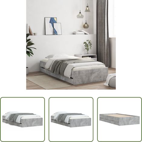vidaXL Bois d'ingénierie - Cadre de lit avec tiroirs sans matelas gris béton 75x190 cm (1/5)