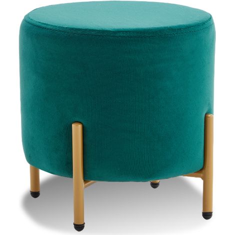 Designetsamaison – Pouf rond en velours vert 30x30cm – Piètement en métal doré – Accessoire design pour salon et chambre