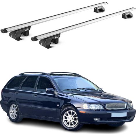 OMAC Barres de toit aluminium certifiées TÜV pour Volvo V40 V50 1996-2012 – Pour rails de toit standards – Rainure en T – Charge max 90 kg – 2 antivols Argent (1/4)