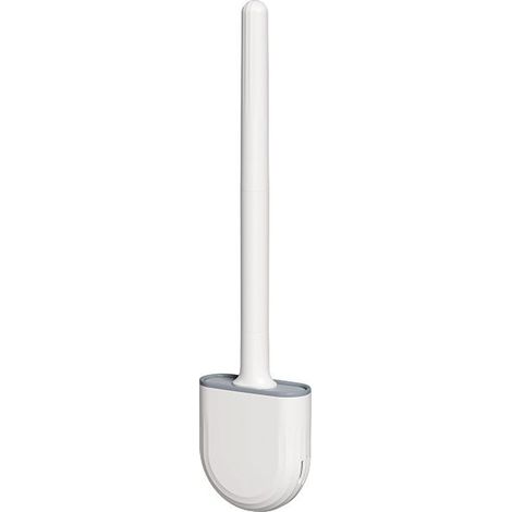 Brosse de toilette ultra - mince murale siliconeBrosse de toilette et support setBlanc salle deBainBrosse de nettoyage avec des poils doux (1/4)