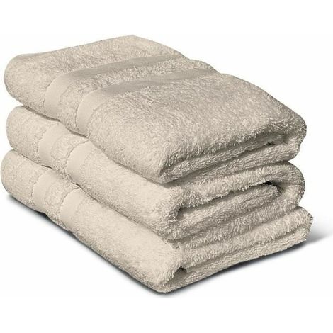 LOVELY HOME Set da 3 asciugamani da bagno beige in cotone 50 x 100 cm 500 g/m² (1/3)