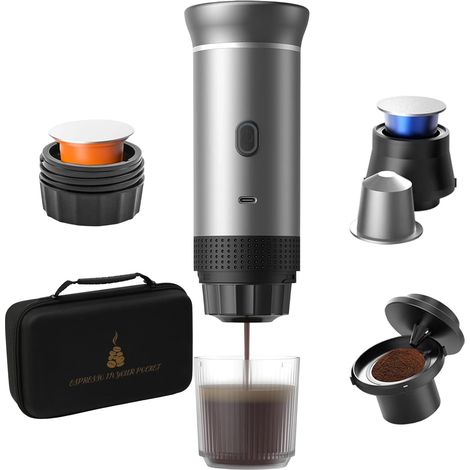 Machine à Café Espresso Portable 15 Bars,Cafetière Électrique Sans Fil avec USB Rechargeable,Compatible Capsules/Café Moulu pour Voyage, Camping, Bureau (avec sac) (1/5)