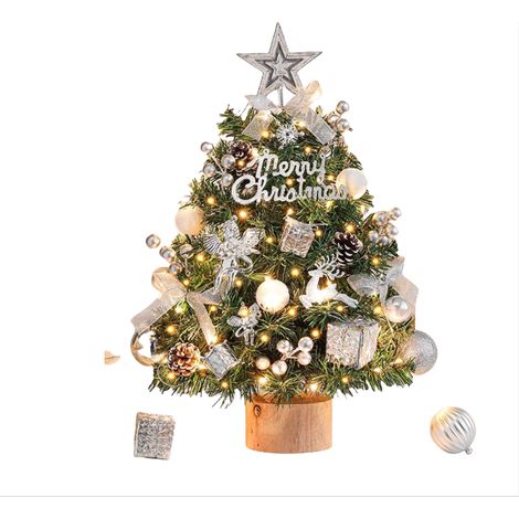 Petit sapin de Noël, mini sapin de Noël éclairé par LED 45 cm, petit sapin de Noël artificiel réaliste, petite décoration de table, sapin de Noël pour décoration de table de Noël (gris) (1/4)
