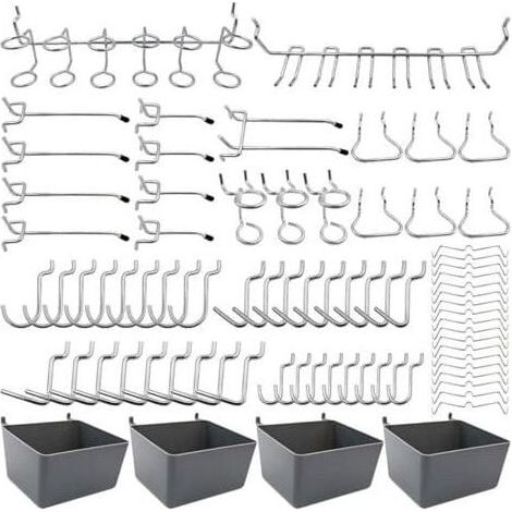 Porte-outils à crochet pour panneau perforé avec boîte de verrouillage pour organiser divers outils, ensemble d'accessoires de perforation 80 pièces (1/4)