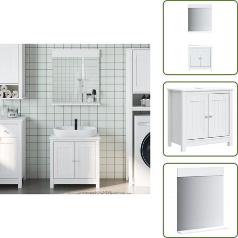 The Living Store Meubles de salle de bain 2 pcs BERG blanc bois de pin massif - Armoire d'évier (1/5)