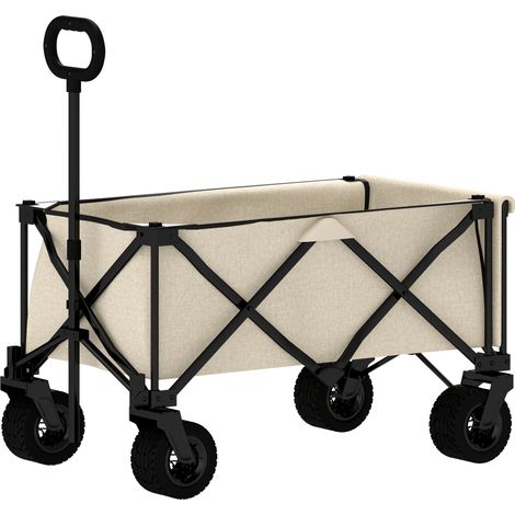 Chariot de jardin pliable, capacité de charge 100 kg, avec bâche amovible, 90 x 48 x 92 cm, beige