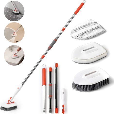 3-in-1 Reinigungsbürste für Fliesen und Badewannen – 132 cm verstellbarer Griff – 3 abnehmbare Bürstenköpfe – Für Bad, Küche, Wände und Fliesen (1/5)