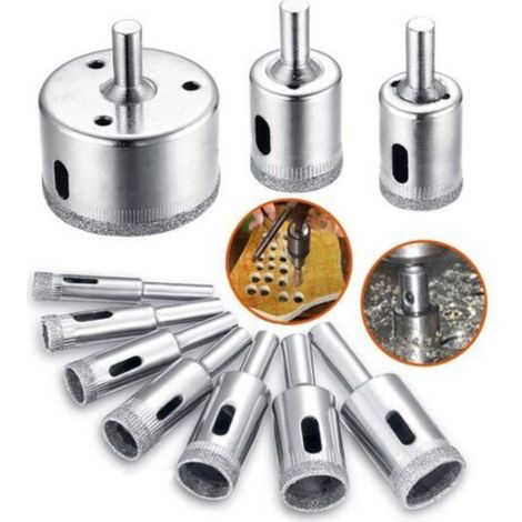 Foret diamanté, Scie-cloche Lot d'accessoires de forets pour verre/carrelage/céramique/marbre/porcelaine de coupe, embouts pour carottier Cutter avec EN acier inoxydable Carbone 8-50 mm 10 pièces（8/10 (1/5)