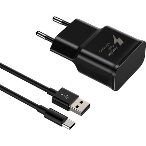 Schnellladegerät mit USB-Anschluss – 1 Netzteil + 2 m USB-C-Kabel – Kompatibel mit Samsung Galaxy und Xiaomi – Schwarz (1/5)