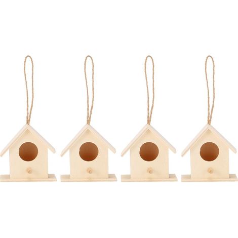 Lot de 4 nids d'oiseaux en bois à suspendre, nichoirs, cages à oiseaux pour jardin, décoration à faire soi-même (1/5)