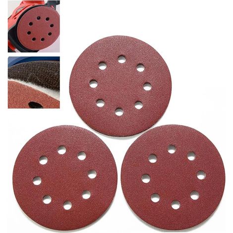 20x (grain 40/60/80/120/180) 100 pièces de papier abrasif excentré Velcro 125 mm, disques ronds Velcro 8 trous 125 mm pour ponceuses excentrées (1/5)