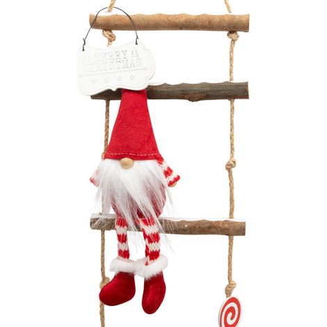 Déco de Noël à suspendre 2 Gnomes rouges sur une échelle H 115 cm - Feeric Christmas (1/3)