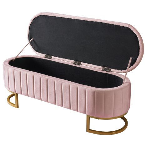 Banquette de rangement rose velours 120x40 cm, Banc d'entrée rembourré