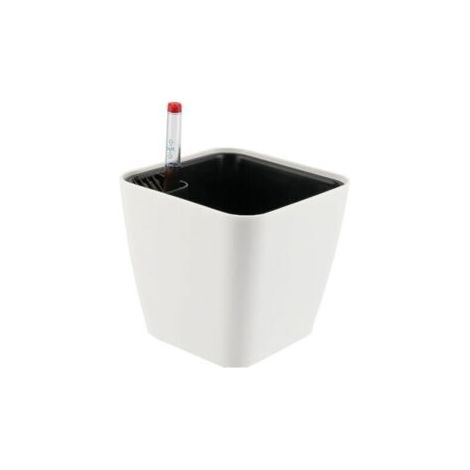 BUNTHAUS Pots de fleurs carrés en plastique de 14 cm avec indicateur d'eau   Auto arrosage   Pour l'intérieur et l'extérieur   Blanc (1/5)