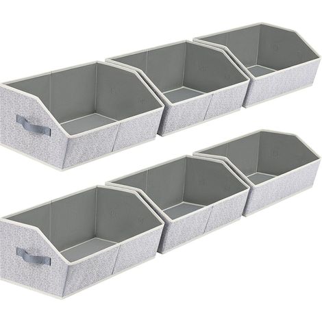 6er-Set Aufbewahrungsboxen für den Kleiderschrank – Große Regalbox mit Griffen, trapezförmige Stoffboxen, faltbare Aufbewahrungswürfel für Kleidung und Handtücher, Hellgrau (1/5)