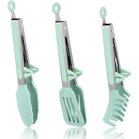 Pair 3 pinces à barbecue -Ensemble en silicone -Convient pour la pâtisserie, les restaurants, etc. -vert (1/5)