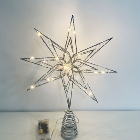 Décoration de flocon de neige argentée à 24 coins, 20 led, décoration de sommet d'arbre de noël, sommet d'arbre de flocon de neige, lumière chaude (1/3)