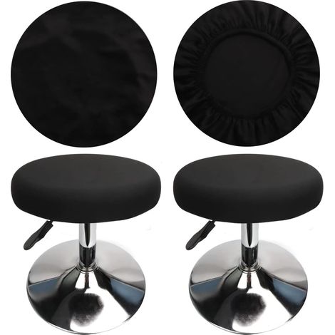 (4 Pieces Black) Round Stool Cover Bar Stool Cover, Luxury Fabric, Diameter 30-40cm, Stretchable, Wrinkle-Resistant, Washable and Dustproof