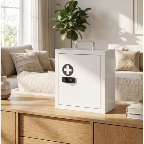 Armoire à pharmacie murale 30x14x30 cm en acier inoxydable blanc, avec serrure – MEUBLIV (1/5)
