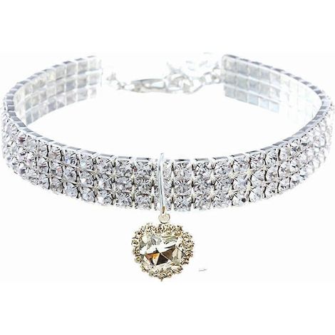 Collier pour animaux de compagnie avec diamants, pendentif cœur élastique en cristal et diamant ajustable, bijou pour chat, chien ou petit animal de compagnie (mariage) (1/3)