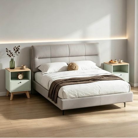 2er-Set Nachttische 40x40x55 cm aus MDF in Hellgrün mit Stauraum – MEUBLIV (1/5)