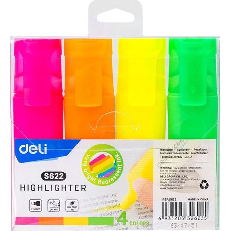 DELI B. 4 marcadores fluorescentes Accent punta biselada 1-5mm colores surtidos