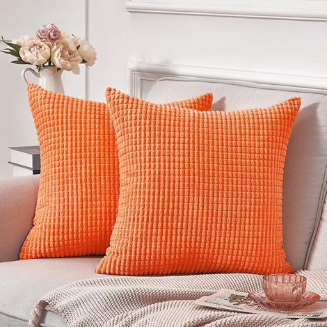 Housse de Coussin 45x 45 cm en Coton Mélangé Doux pour Coussin Canape Decoratif, 2 PCS Housse Coussin Scandinave de Coussin Sol (Orange) (1/2)