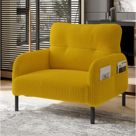 Fauteuil de salon en velours cotele jaune avec poche OKMYHOME (1/5)