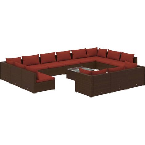 Maison Exclusive - 14-tlg. Garten-Lounge-Set mit Kissen Braun Pol (1/5)
