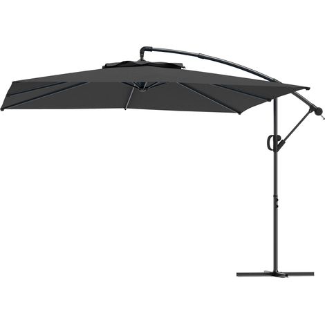 Parasol déporté carré 3x3 m manivelle inclinable rotation 360° toile 180g/m² gris foncé