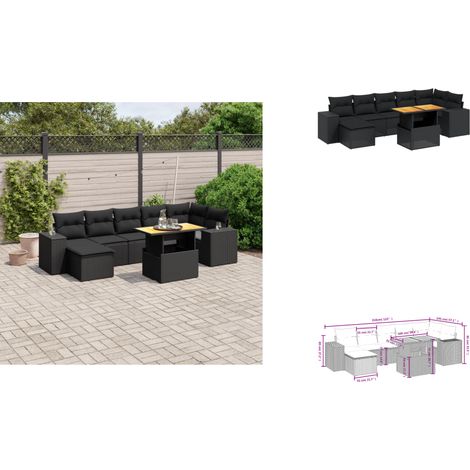 8-tlg. Garten-Sofagarnitur mit Kissen Schwarz Poly Rattan - Gartenmöbel Set - PE-Rattan Möbel - Outdoor Lounge - Gartenlounge - Balkonmöbel (1/3)
