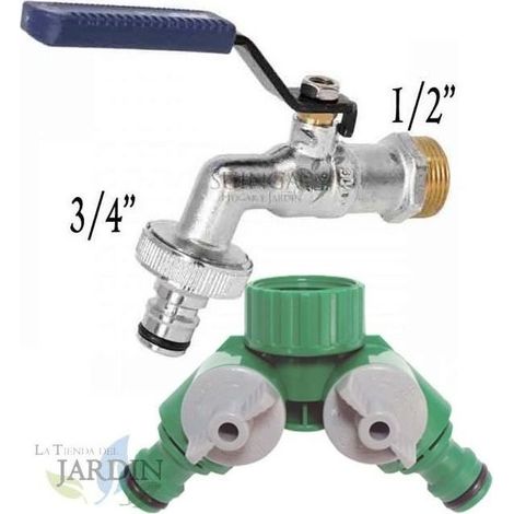 Robinet de jardin en métal 1/2'' + Distributeur d'eau pour robinet avec filetage de 3/4'' (1/5)