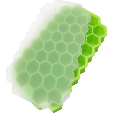Moule à Glaçons Silicone 37 Alvéoles avec Couvercle - Bac à Glaçons Hexagonal Réutilisable pour Congélateur, Moule DIY pour Cubes de Glace et Popsicles, Vert-lsw (1/2)