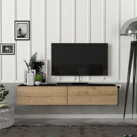 Mueble TV suspendido Toivakka 135 x 31 x 25 cm - Negro / Roble [en.casa] (1/5)