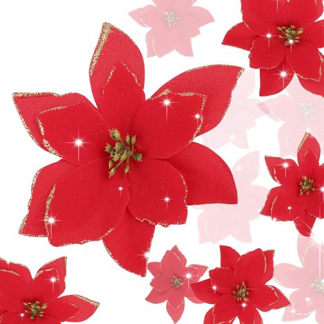 MINKUROW Natale Glitter Poinsettia Fiori Artificiali Matrimonio Glitter Fiori Capodanno Natale Spagna Ornamenti (Rosso, 24) (1/5)