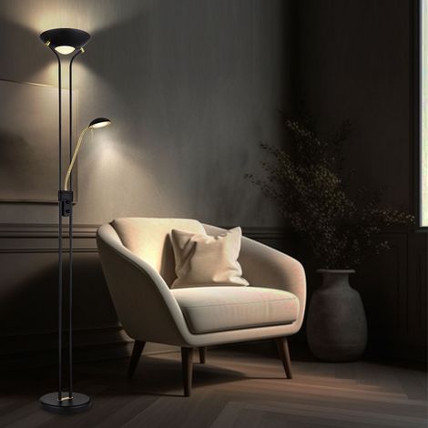 Faretto da soffitto a LED lampada da terra lampada da terra lampada da lettura lampada da soggiorno, dimmer flexo spot da lettura orientabile, metallo vetro acrilico ottone nero, 20W 1690lm, H 180 cm (1/5)