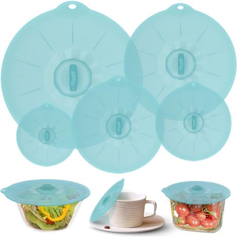 Couvercles En Silicone Pour Récipients - 5 Tailles -10,6 cm À 27 cm - Étanches Et Réutilisables - Adaptés Micro-ondes Four Réfrigérateur Congélateur - Lot De 5 (1/5)