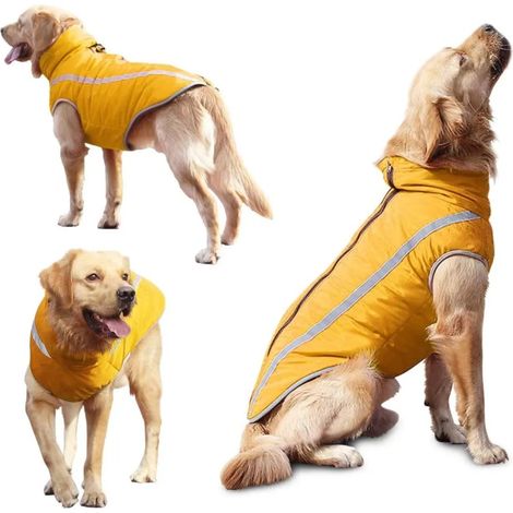 Wasserdichter Hundemantel, reflektierende, warme Winterjacke, warmer Herbst- und Wintermantel aus Baumwolle für große Hunde, gelb.