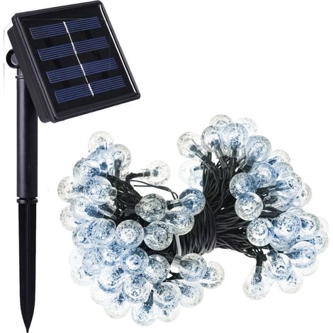Guirlande solaire extérieure lumineuse jardin, terrasse - Grosses ampoules LED Ø 2.2 cm, 8 modes - 12 m - Blanc froid - Linxor