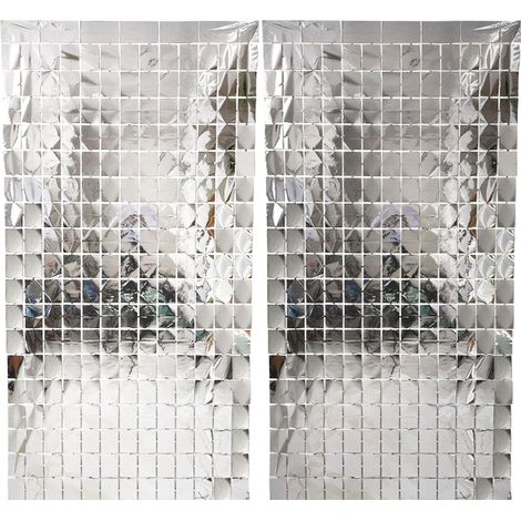 2 Pcs Rideau Scintillant,Rideaux Scintillants Paillettes Rideau en Aluminium à Franges Rideaux à Franges Scintillantes,1x2 m,pour La DéCoration De FêTe d'anniversaire De Mariage (Argent 2 pcs) (1/5)
