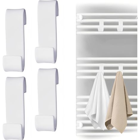 Lot de 4 crochets pour radiateur de salle de bain en ABS, antirouille, imperméable, sans perçage, réglables, antidérapants pour peignoirs, serviettes et objets légers (1/5)