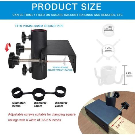 Support de parasol de balcon, balustrade de balcon, support de parasol de balcon, diamètre 40 mm, support de parasol réglable, convient pour une largeur maximale de 6 cm (1/5)
